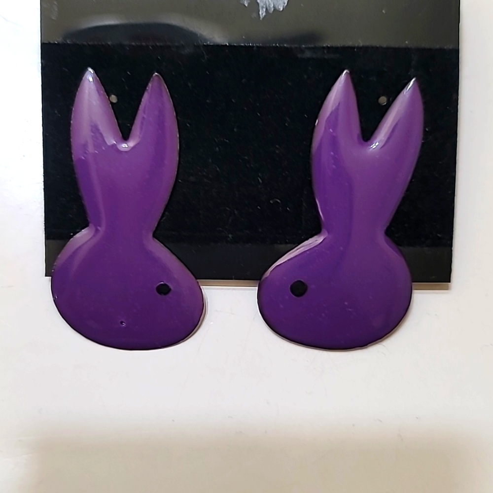 Vintage bunny earrings metal purple Gloss finish 1.5in tall eyes playboy